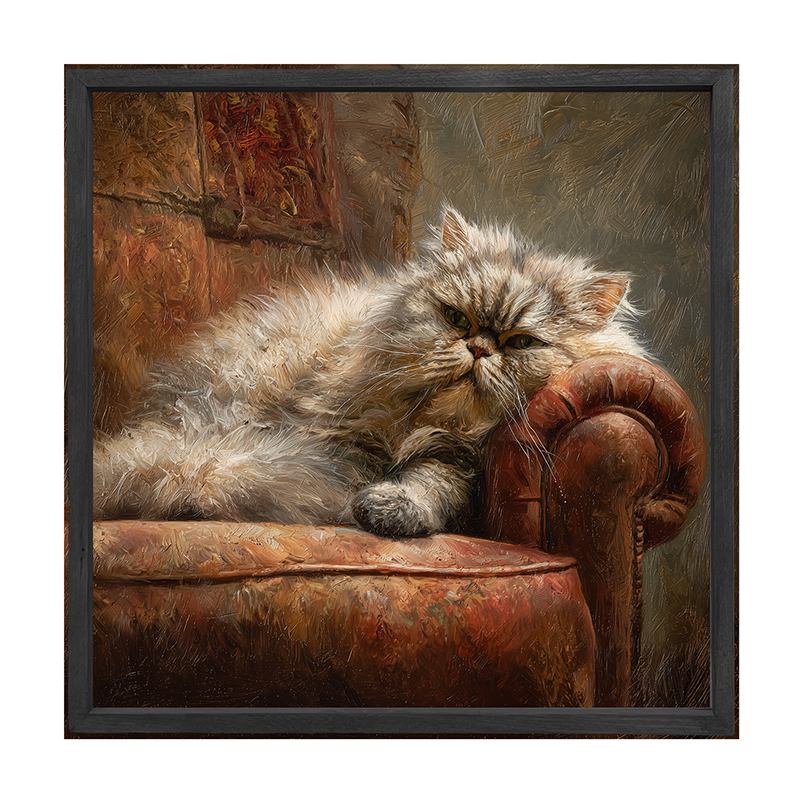 Armchair with Lounging Persian Cat - Square Box Frame