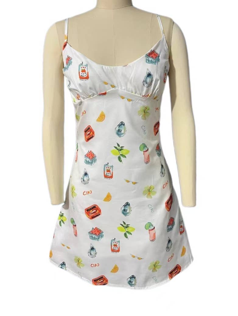 Summer Cocktails Printed mini strappy sundress