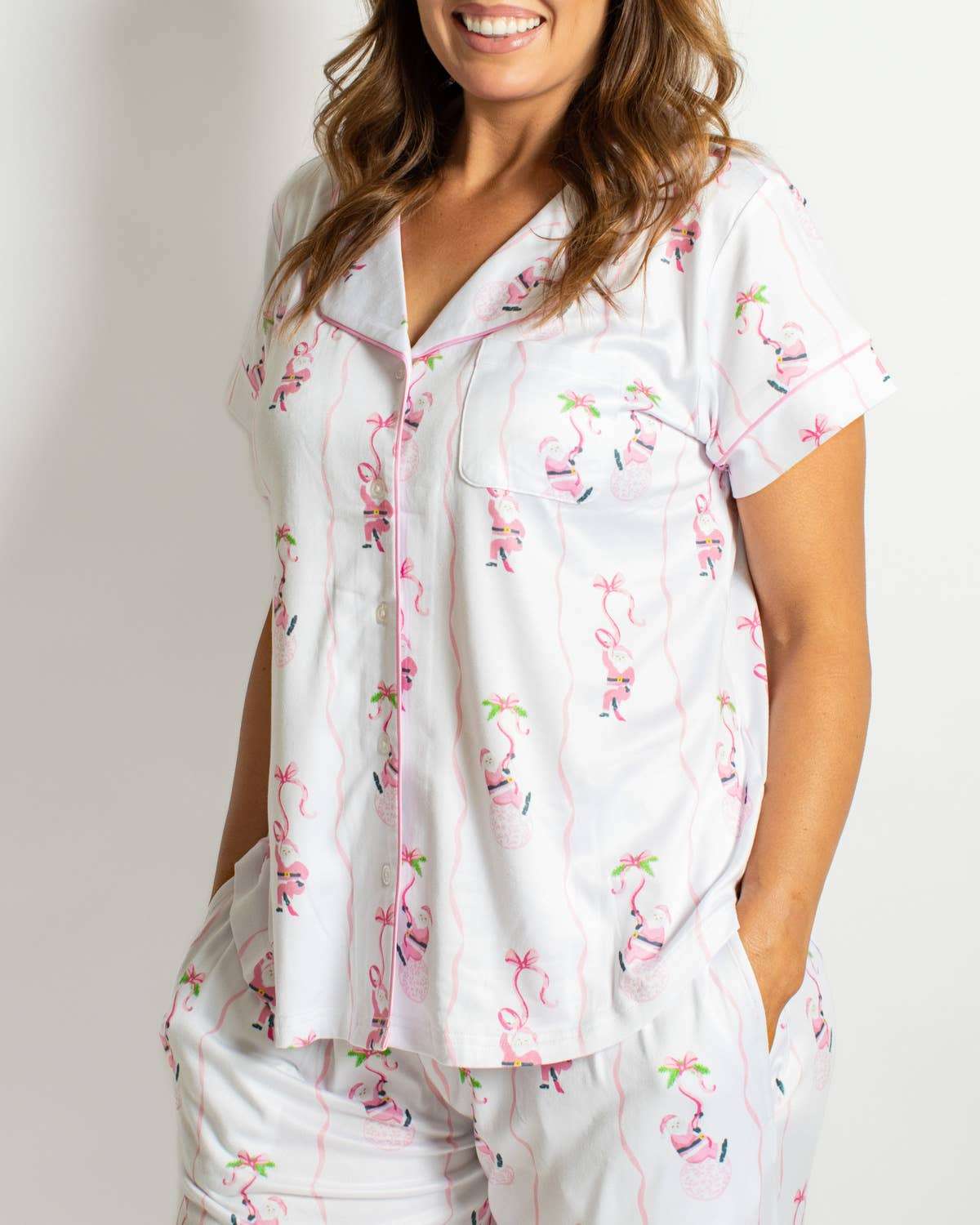 Wrapped In Ribbons Short Sleeve Button Up Sleep Shirt