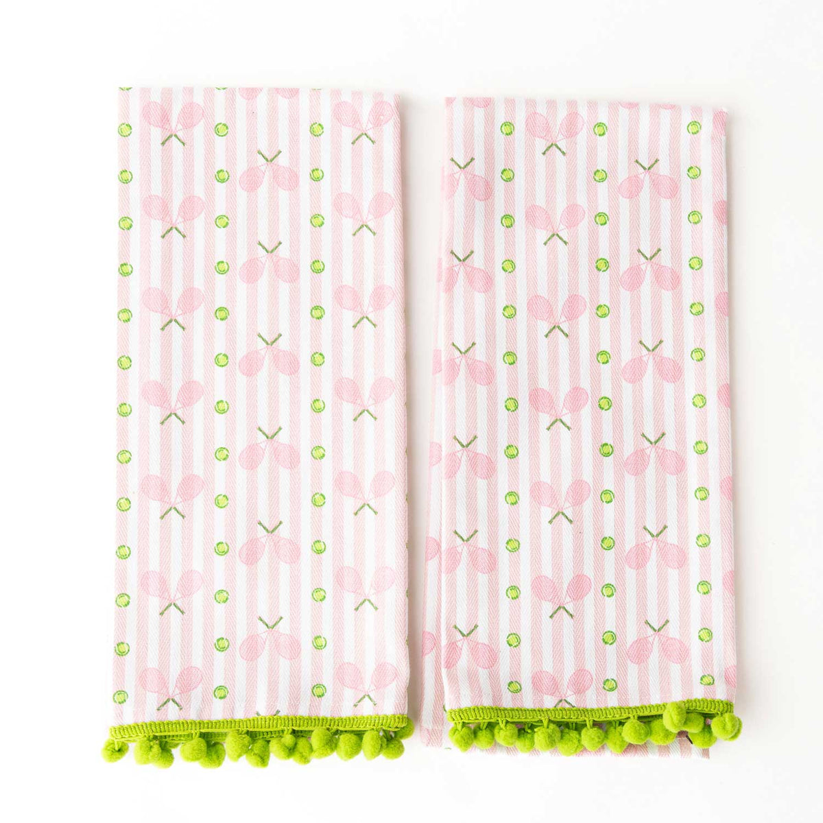 Pink Tennis Stripe Pom-Pom Cotton Towel Set