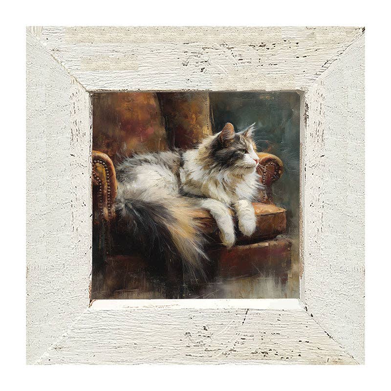 Armchair with Long Haired Cat - Square Frame