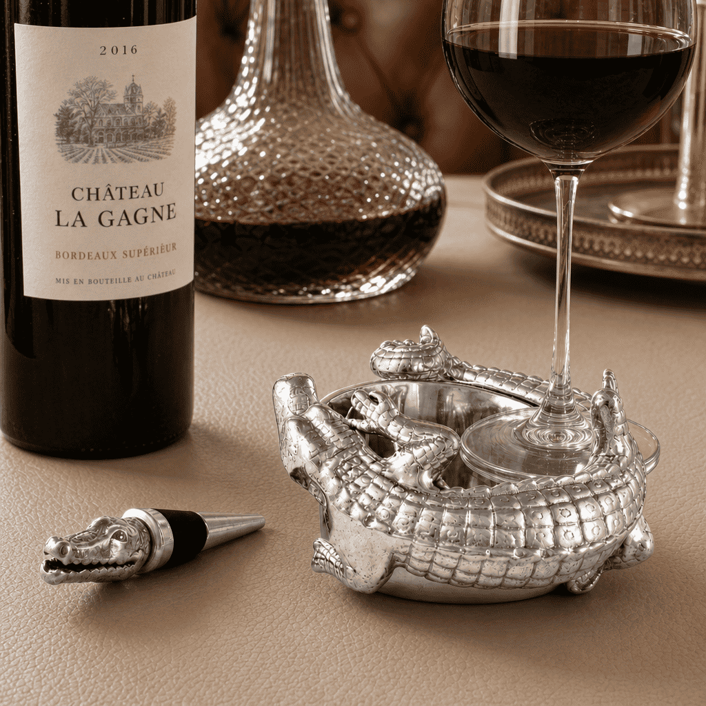Alligator Wine Coaster and Stopper Set