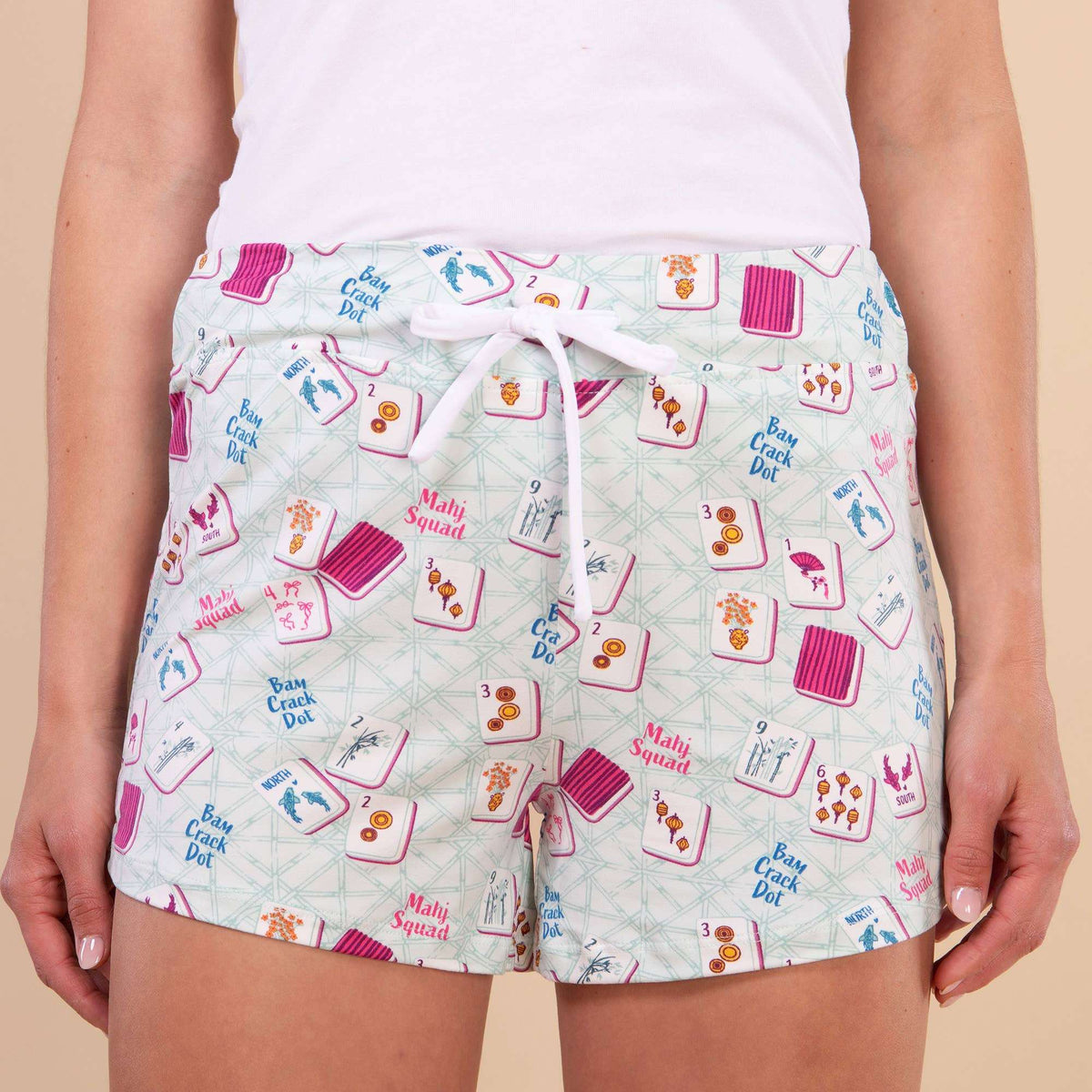 Mahj Squad Pajama Shorts | Soft Teal Mahjong PJ Bottoms