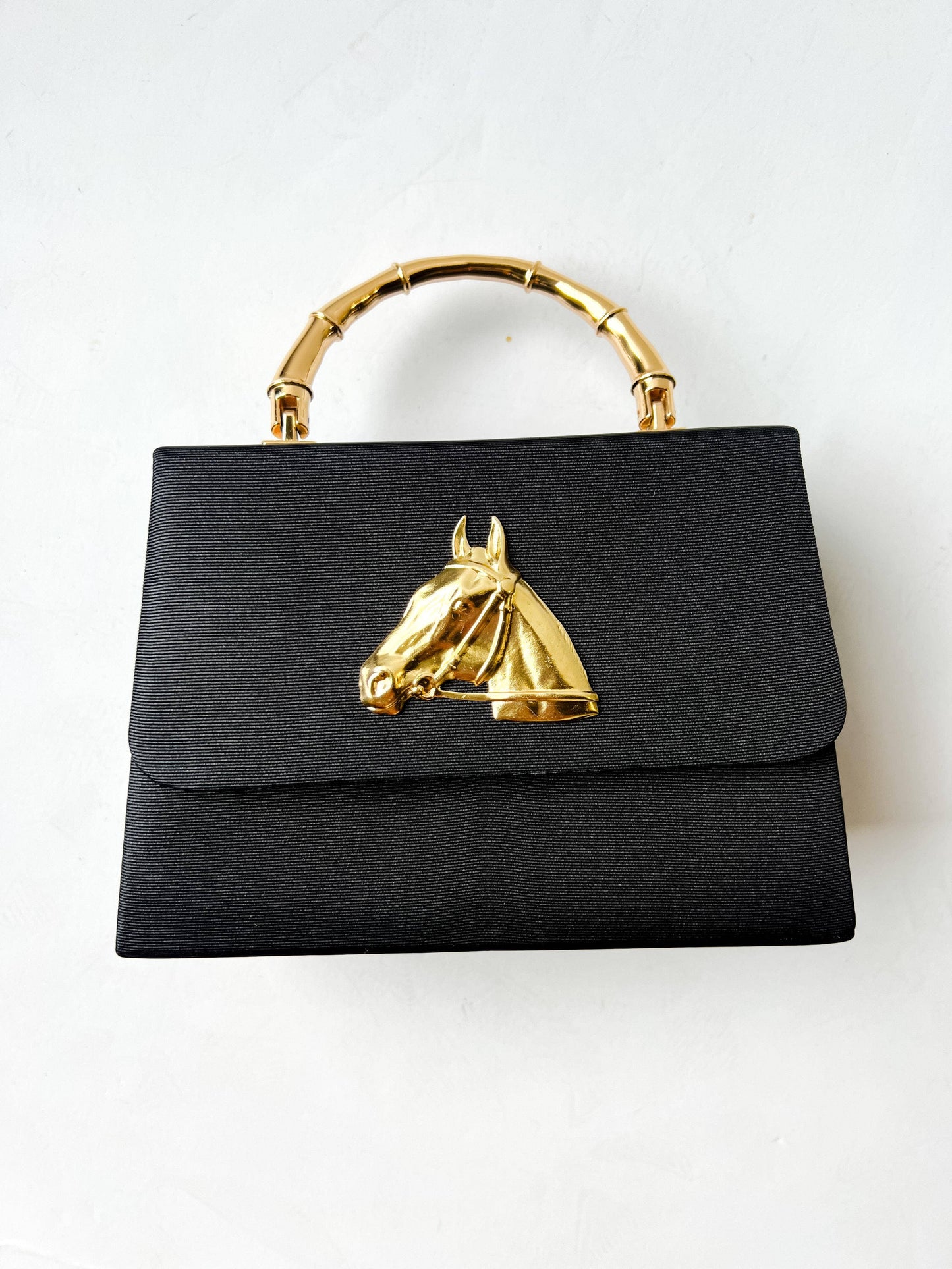 Black Faille Lulu with Gold Handle Handbag - Gold Charms- WS