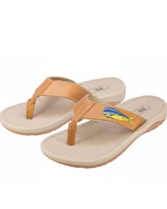 Mahi Dolphin Men's Fishing Tan Leather Embroidered Fishing Sandal