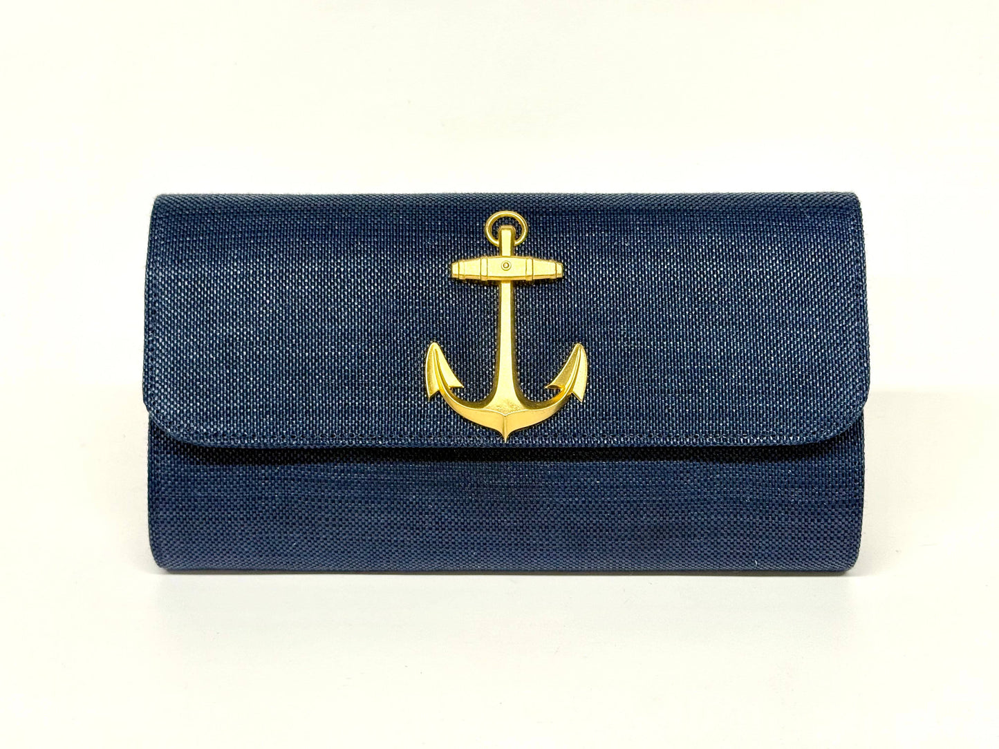 Navy Avery Clutch Straw - Gold Charms-WS