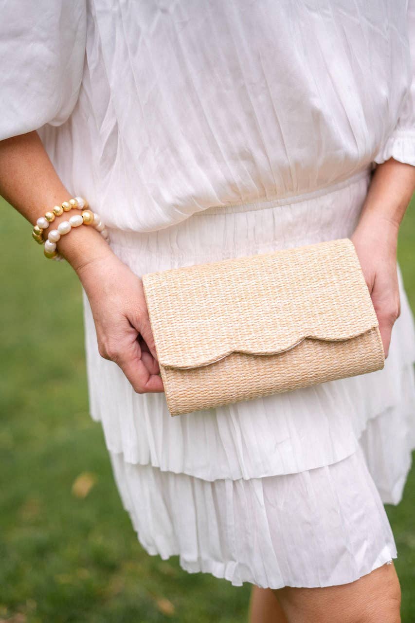 Scalloped Ruby Straw Clutch- Gold Charm - WS