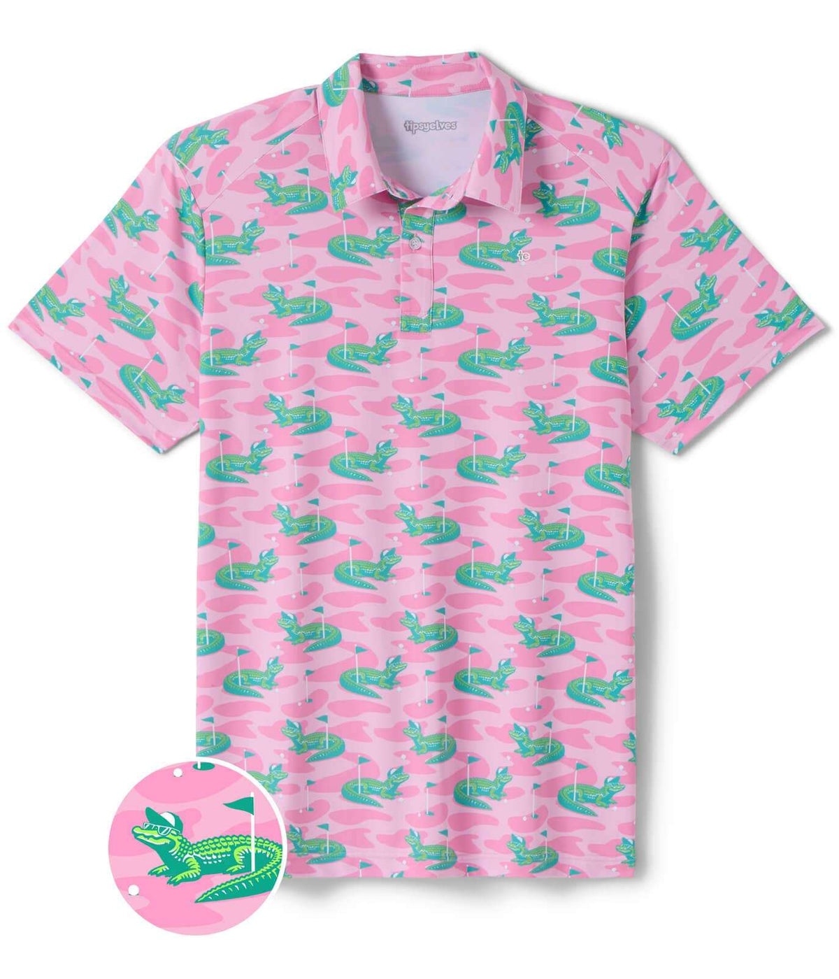 Gator Golfer Pink Men's Golf Polo - Fun Alligator Golf Shirt
