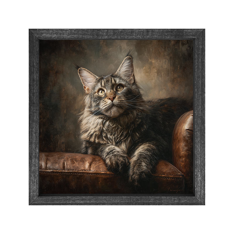 Armchair with Maine Coon Cat - Square Box Frame