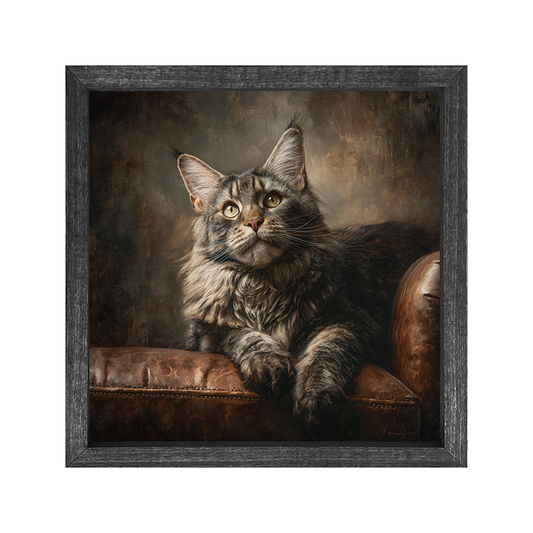 Armchair with Maine Coon Cat - Square Box Frame