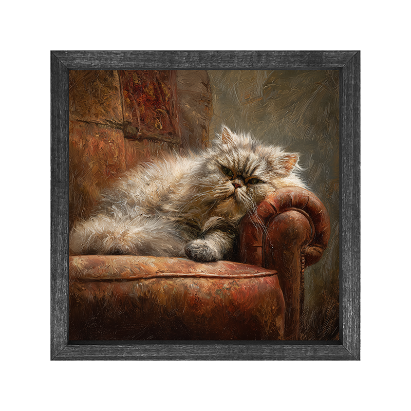 Armchair with Lounging Persian Cat - Square Box Frame