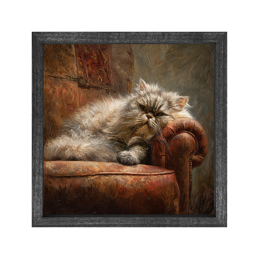 Armchair with Lounging Persian Cat - Square Box Frame