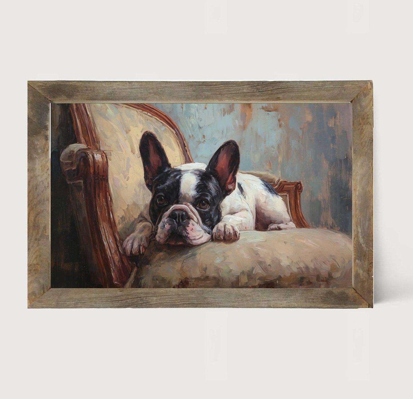 Armchair with Black and White French Bulldog - Horizontal Frame