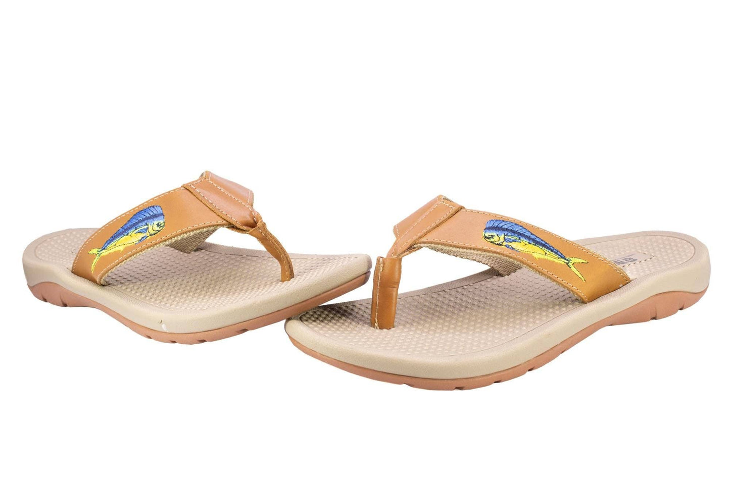 Mahi Dolphin Men's Fishing Tan Leather Embroidered Fishing Sandal