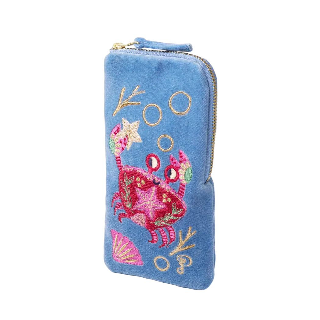 Seafaring Crab Cornflower Velvet Sunglasses Pouch