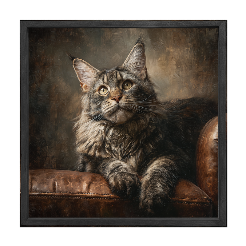 Armchair with Maine Coon Cat - Square Box Frame
