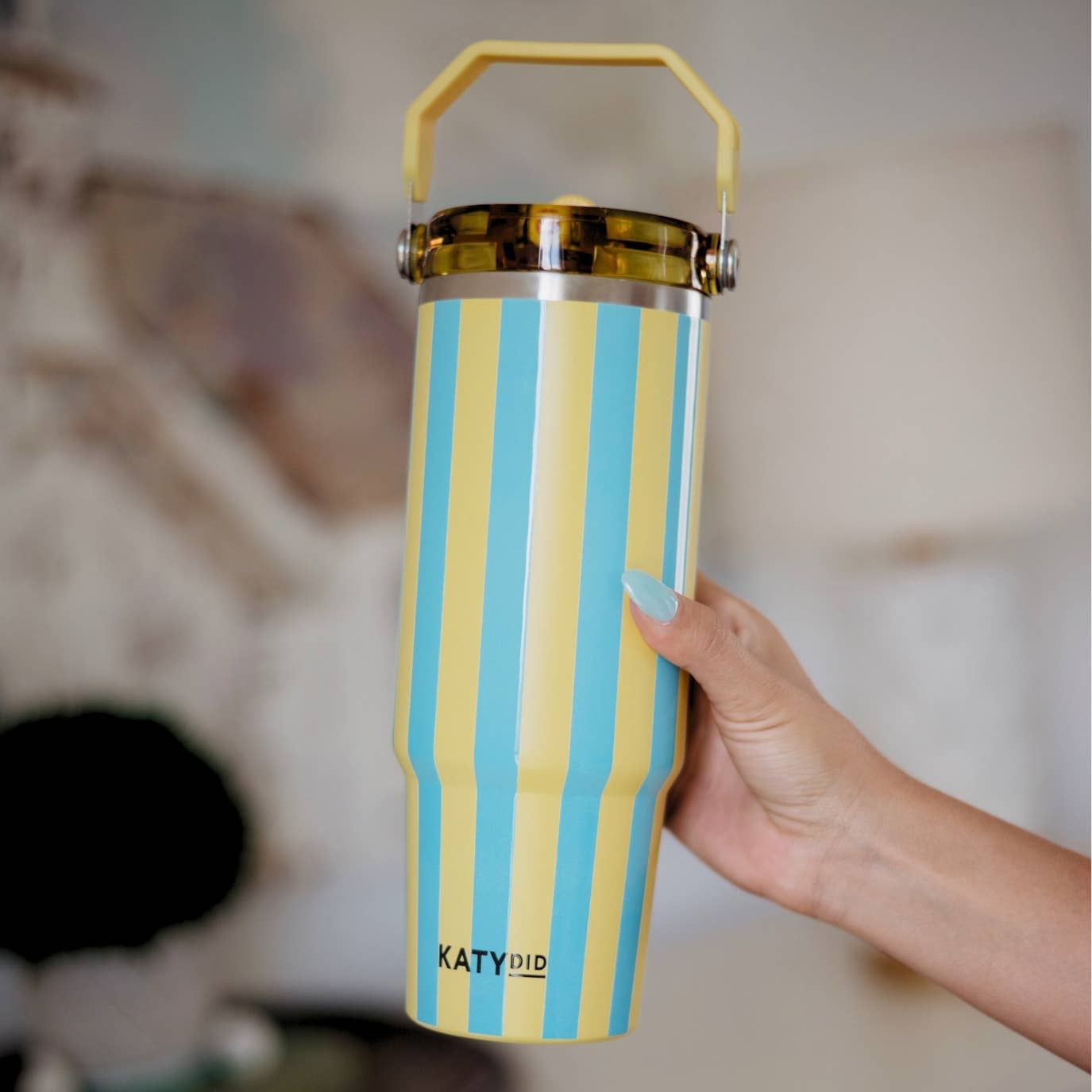 Yellow and Aqua Stripe 30 Oz Cabana Tumbler