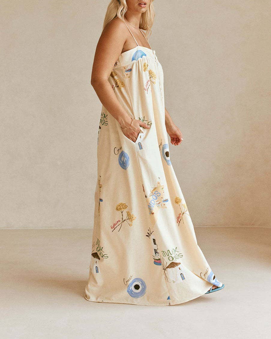 Sexy Suspender Print Resort Dress