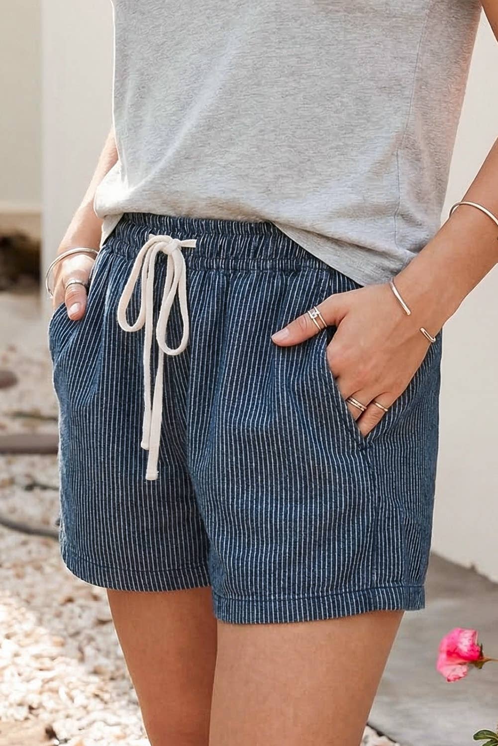 Stripe Drawstring Elastic Waist Casual Denim Shorts|S-4X