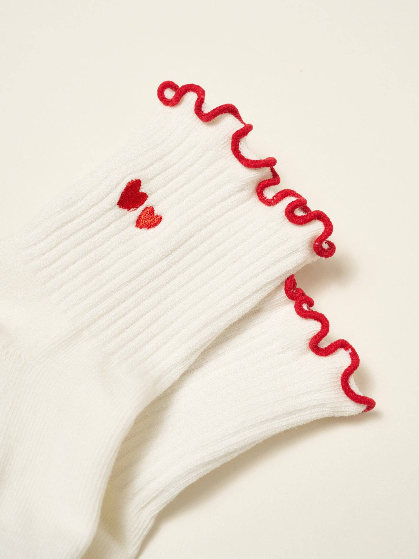 Embroidery Heart Duo Ruffle Grip Sock- Pilates Socks