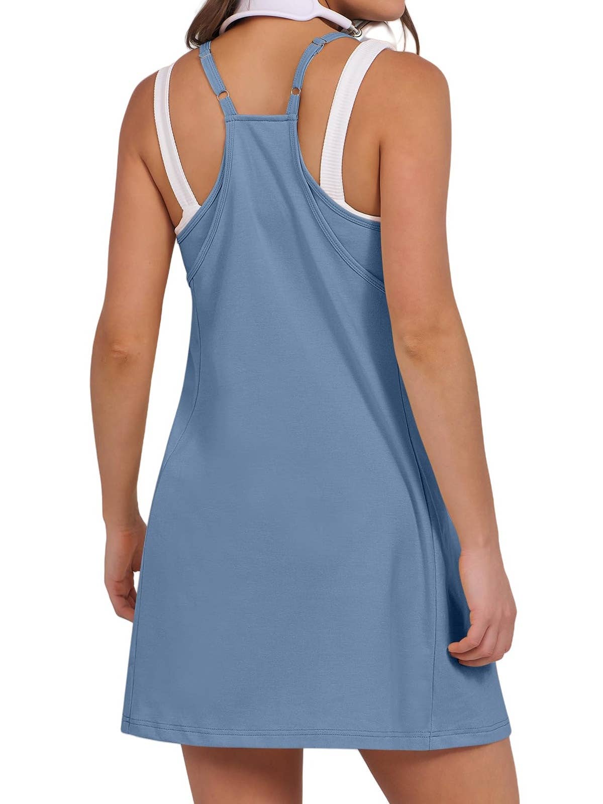 Athleisure Sleeveless Built in Romper Mini Dress in Solid