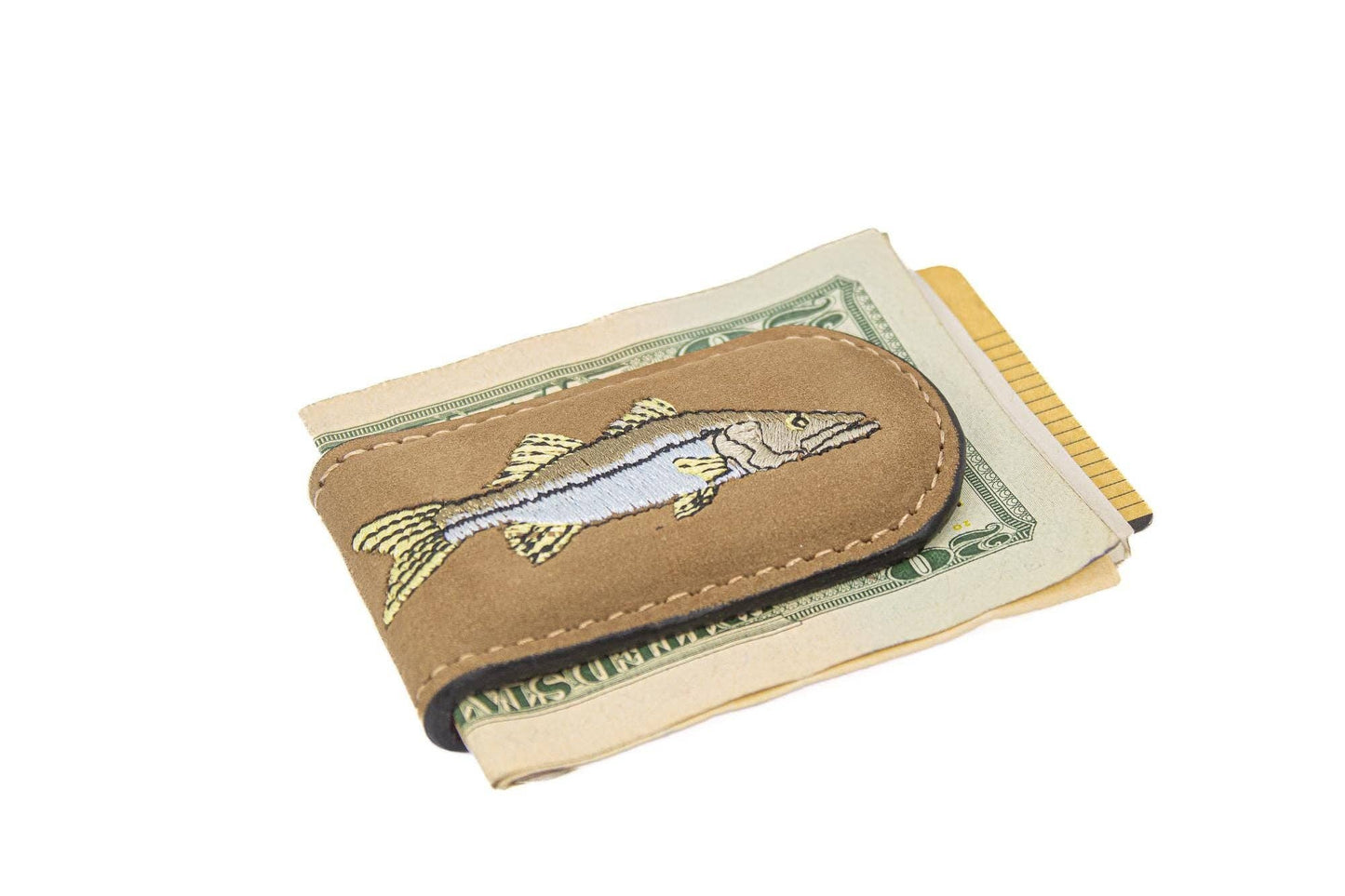 Embroidered Fish Leather Money Clip.