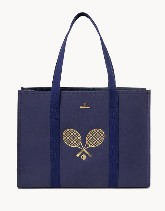 Navy Carry All Tote - Crossed Tennis Rackets & Ball