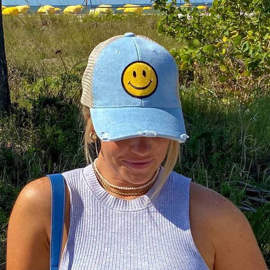 Yellow Happy Face Trucker Denim Hat