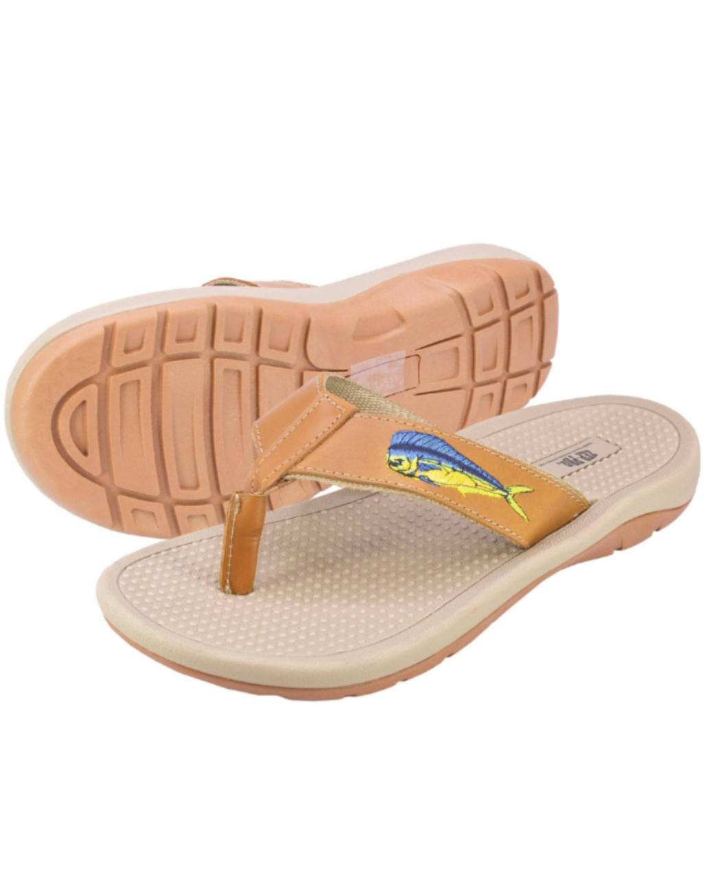 Mahi Dolphin Men's Fishing Tan Leather Embroidered Fishing Sandal
