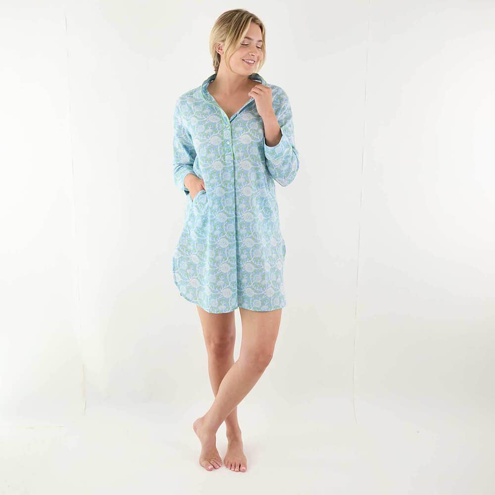 Camellia Blue Cotton Night Shirt