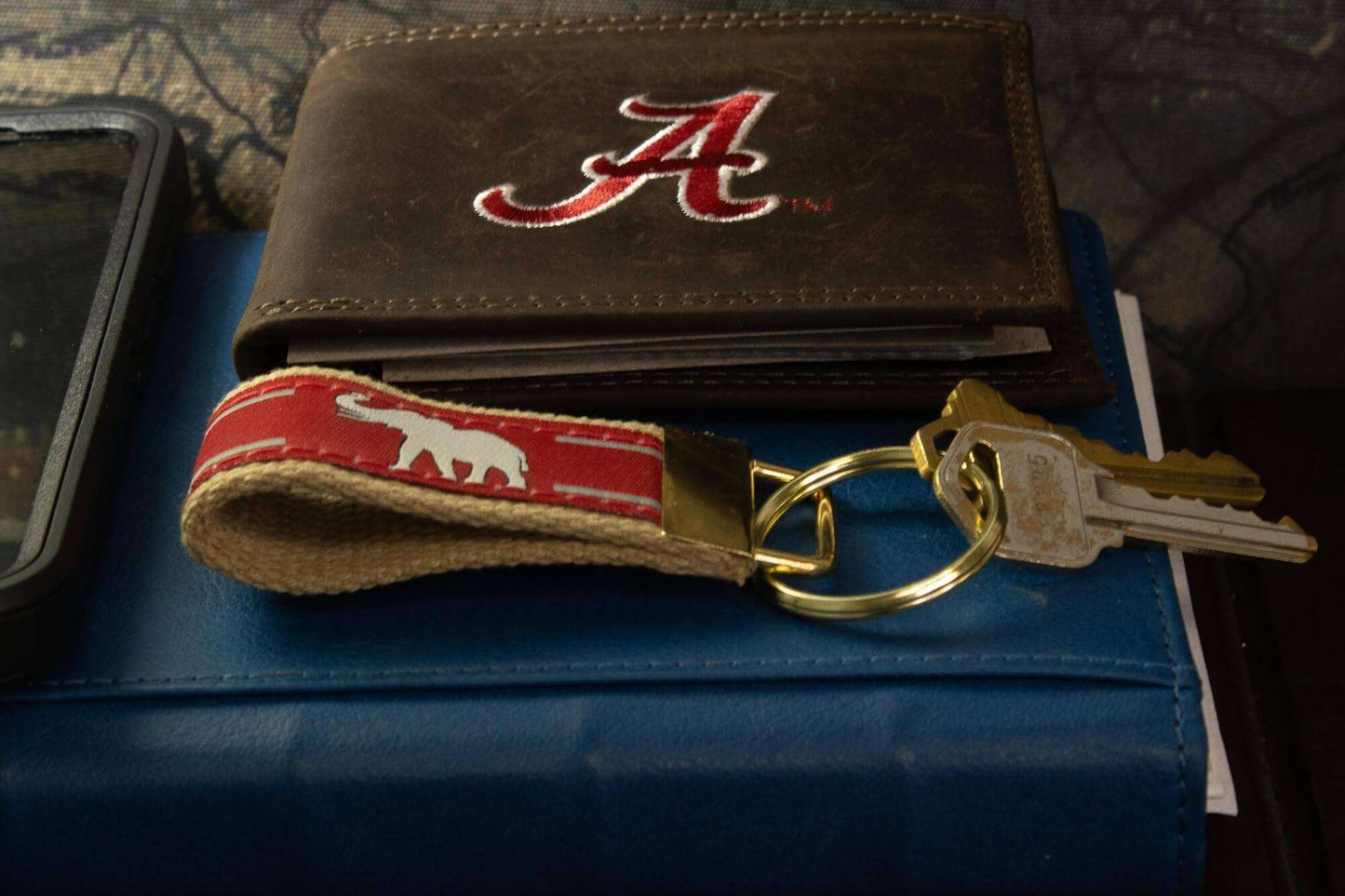 Alabama Crimson Tide Collegiate Woven Ribbon Key Chain. Alabama Key Fob. Alabama Gift. Crimson Tide Key Ring. Brass Clasp and O-Ring.