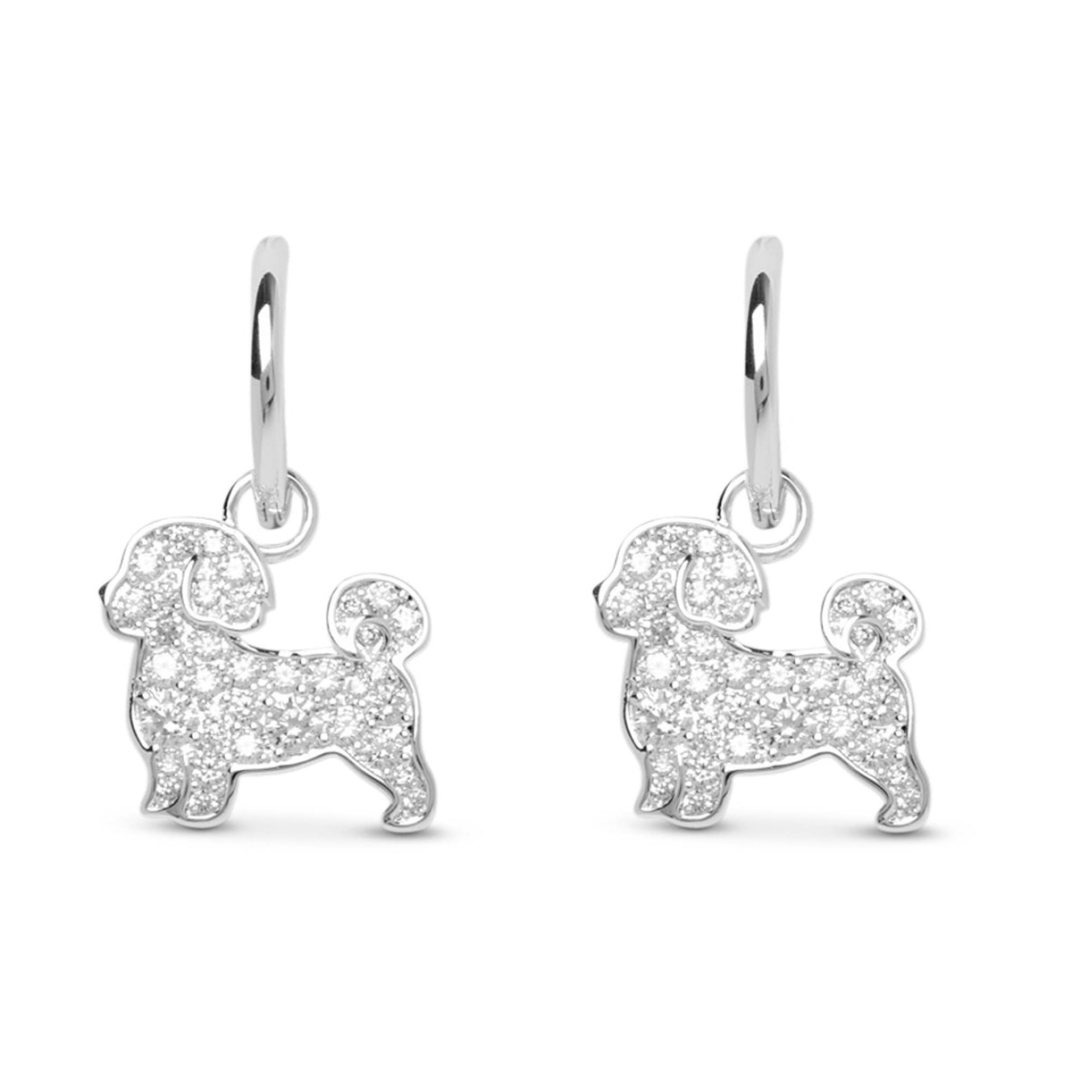 Silver CZ Pet Dog Earrings