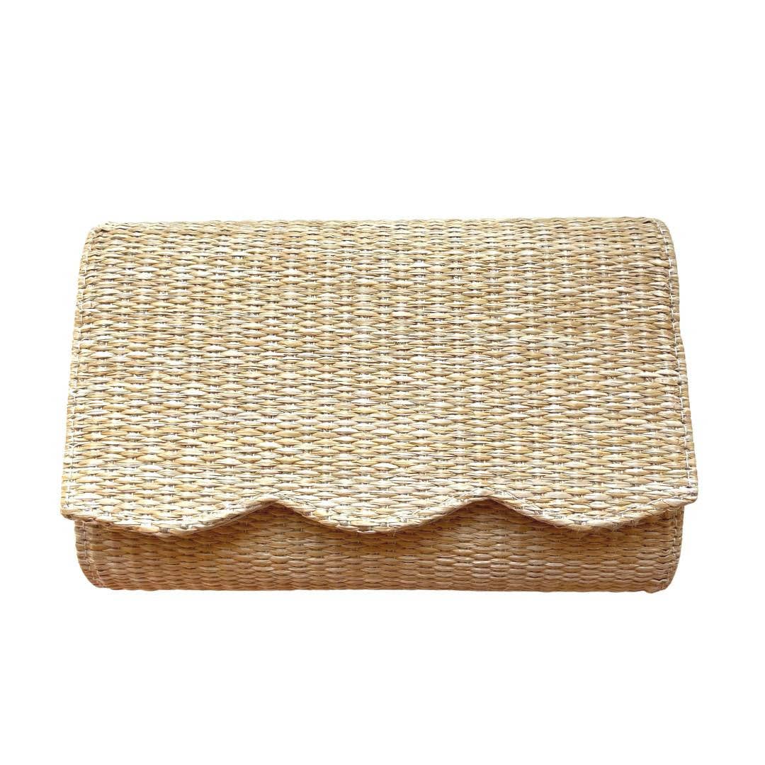 Scalloped Ruby Straw Clutch- Gold Charm - WS