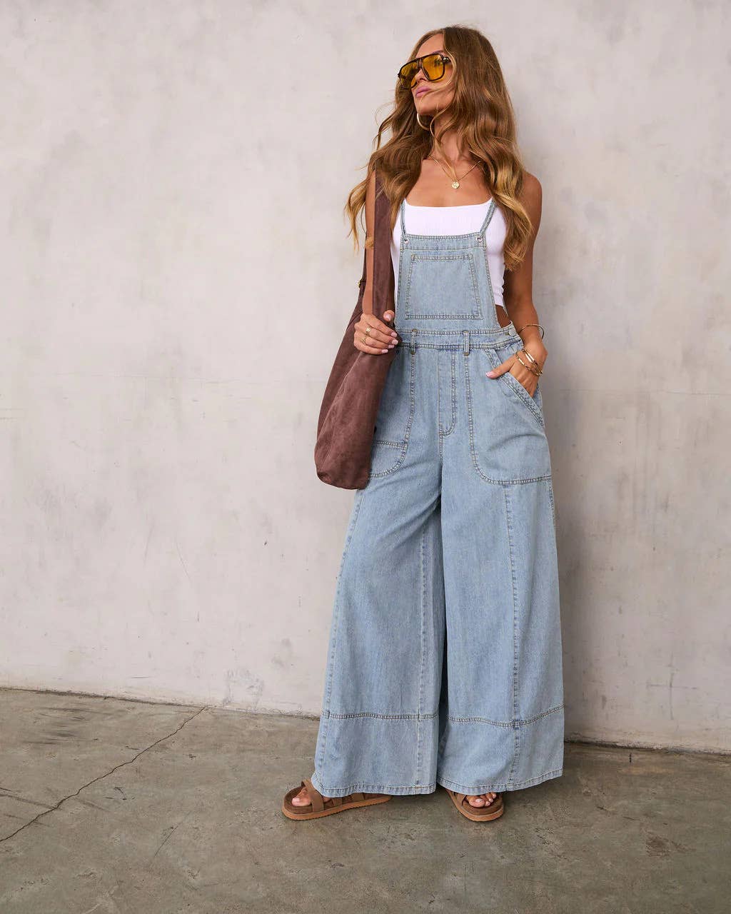 Miss Sparkling Wide Leg Overalls Set
