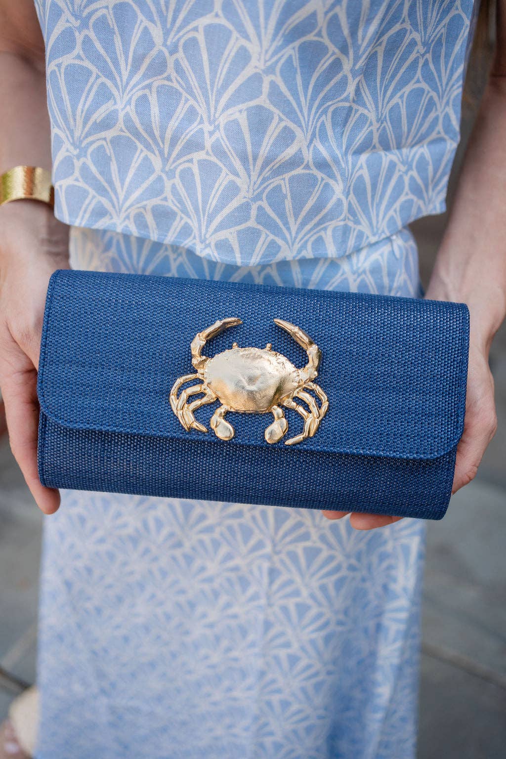 Navy Avery Clutch Straw - Gold Charms-WS
