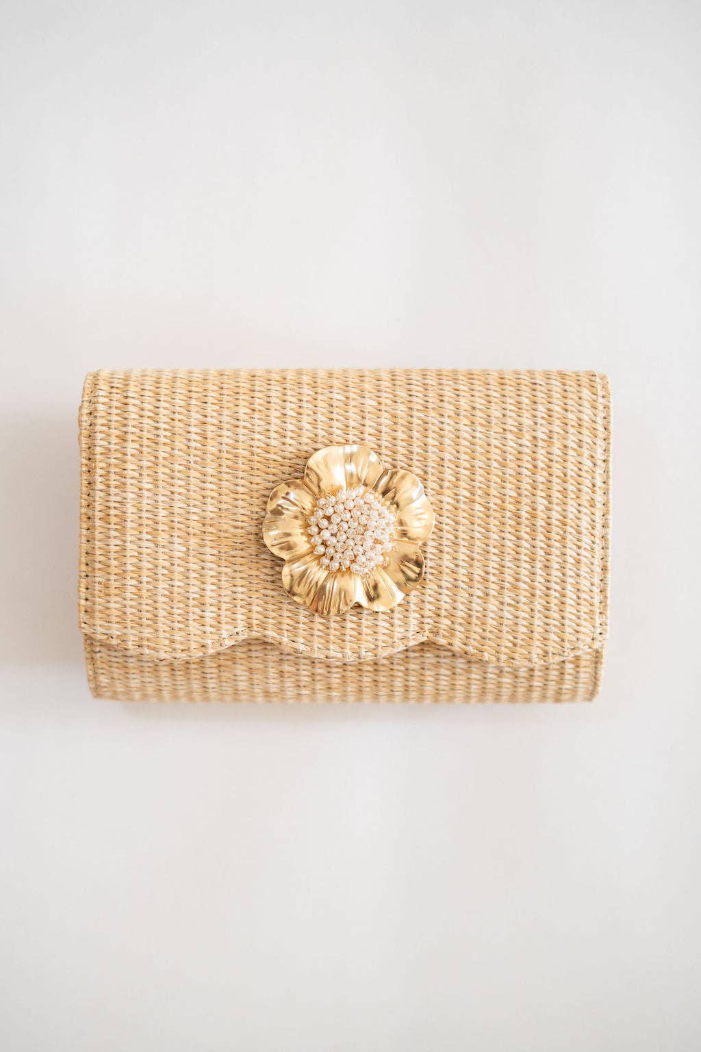 Scalloped Ruby Straw Clutch- Gold Charm - WS