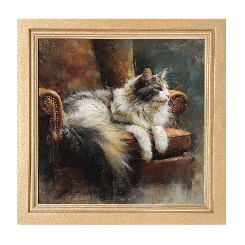 Armchair with Long Haired Cat - Square Frame
