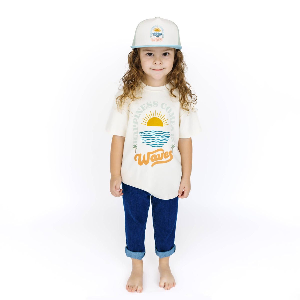 Happiness Comes In Waves Snapback Hat