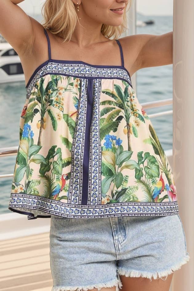 Tropical Rainforest Jungle Floral Print Boxy Cami Tank Top