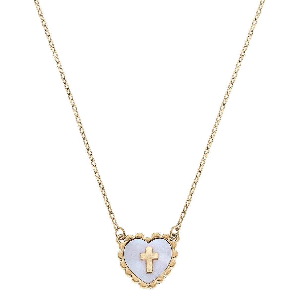 Addi Heart Cross Necklace in Worn Gold