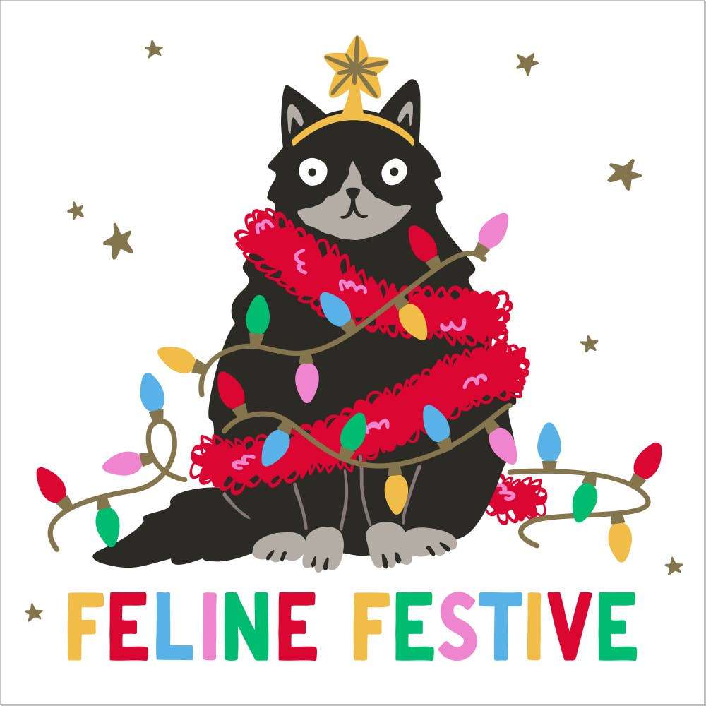 Holiday Cocktail Napkins | Feline Festive