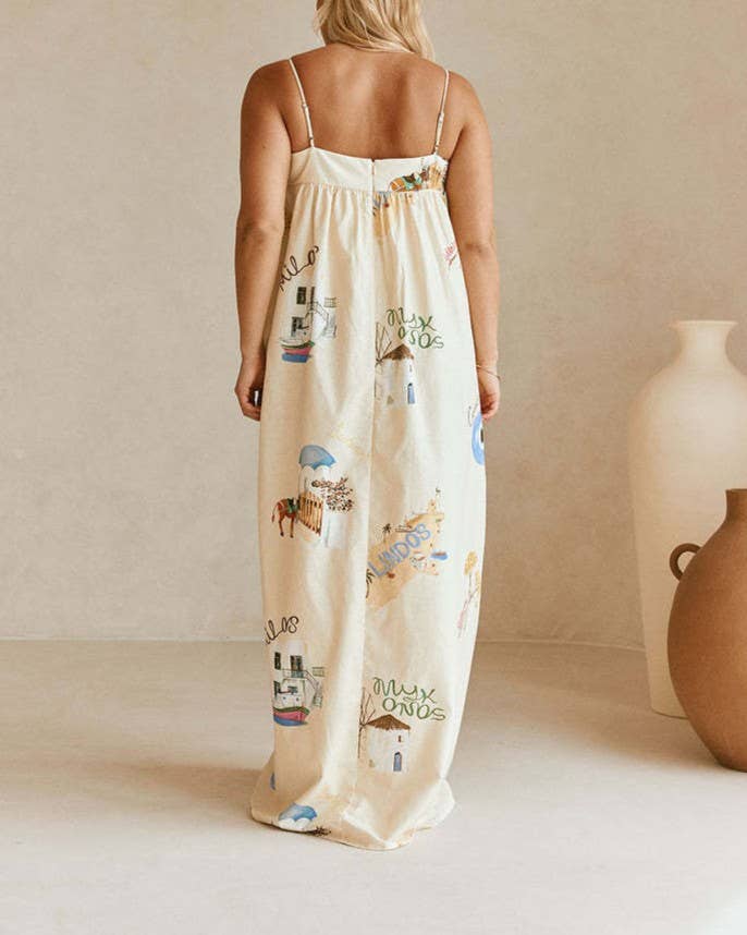 Sexy Suspender Print Resort Dress