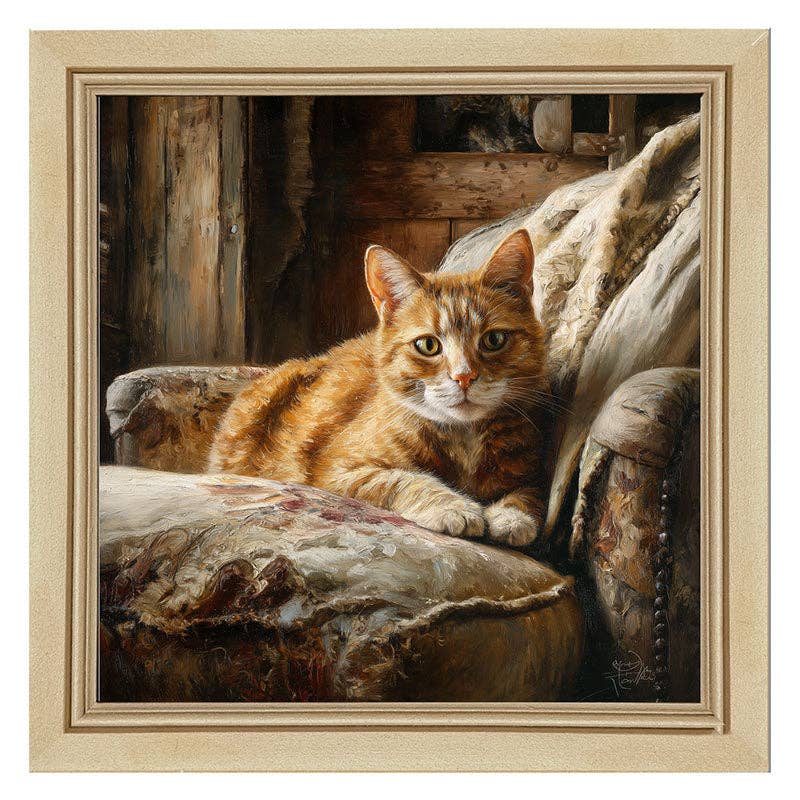 Armchair with Orange Tabby Cat - Square Frame