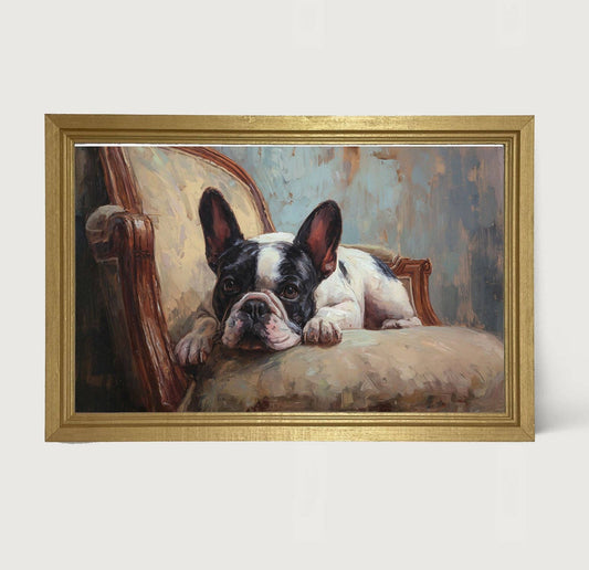 Armchair with Black and White French Bulldog - Horizontal Frame
