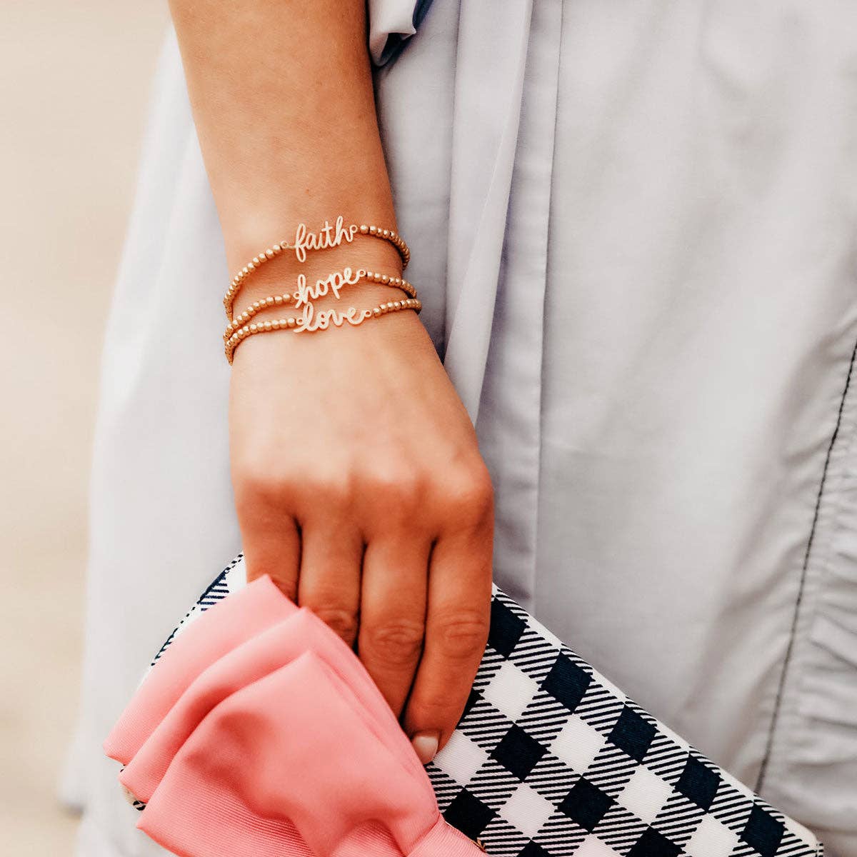 Leah Love Ball Bead Stretch Bracelet in Worn Gold