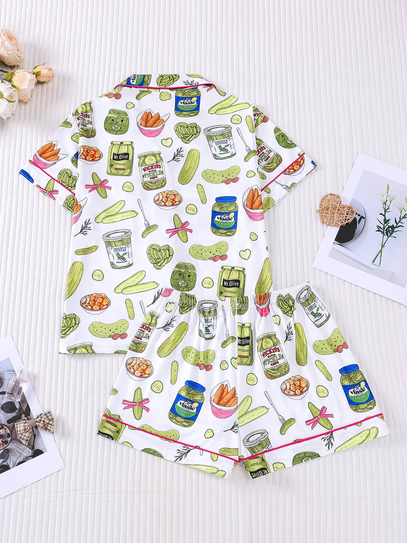 Cozy Cute Cucumber Vegetables Print Short Pajama Set
