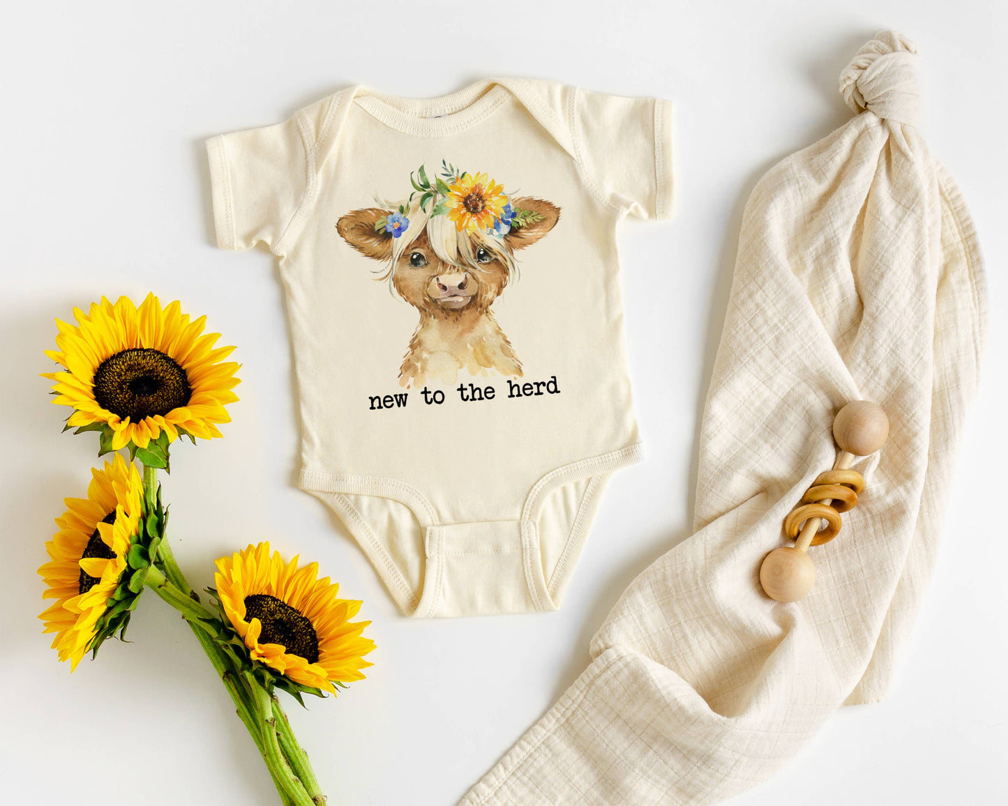 New to the Herd Highland Cow Natural Color Baby Bodysuit