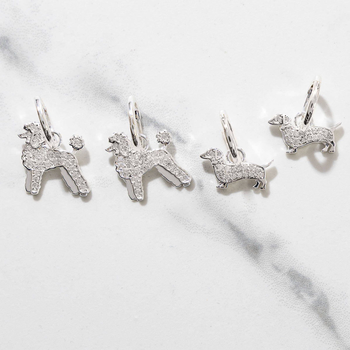 Silver CZ Pet Dog Earrings