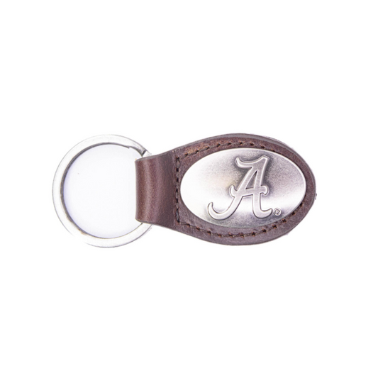 Alabama Crimson Pride Oval Leather Key Fob.