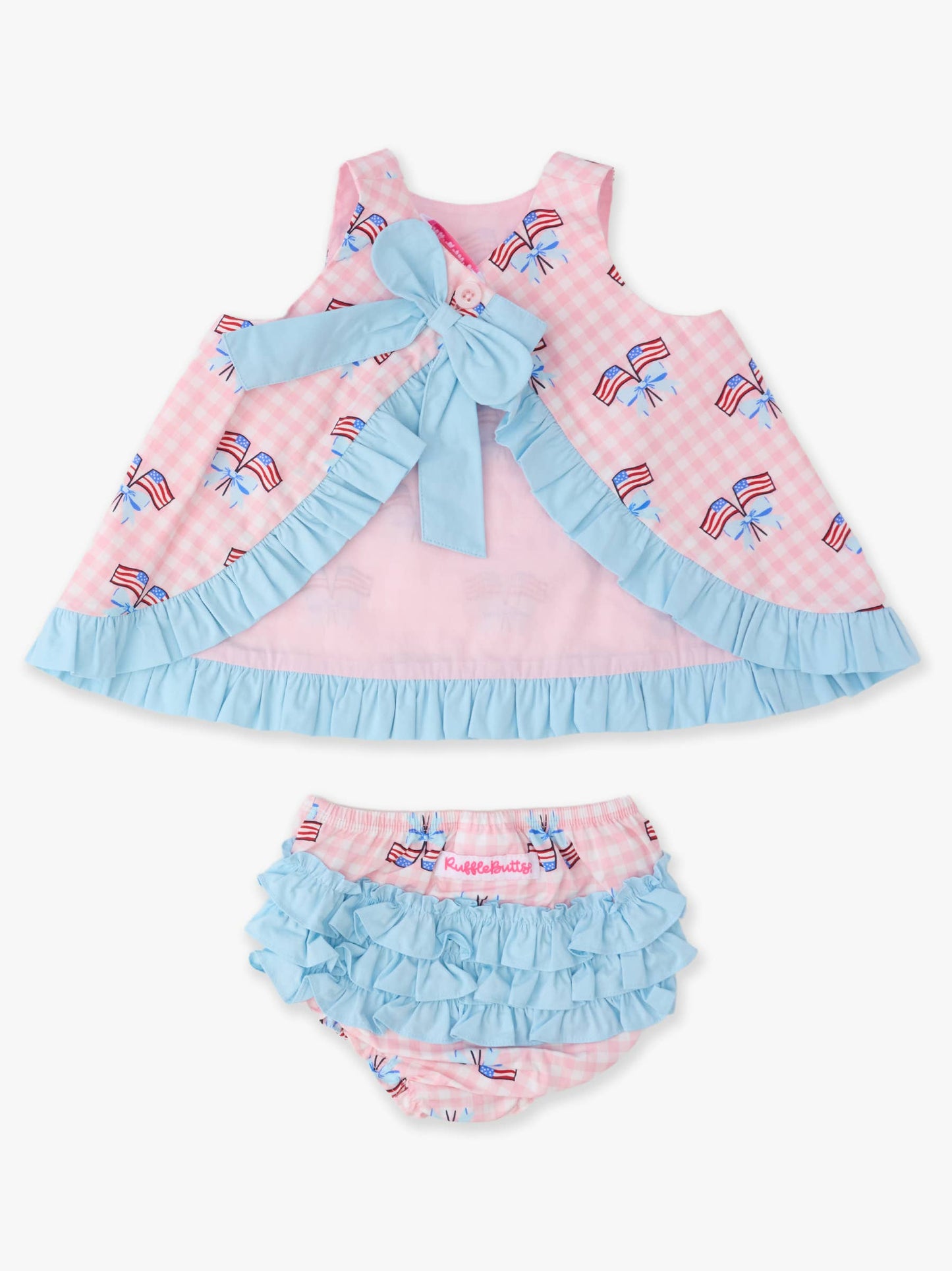 Baby Girls Pink Patriotic Gingham Ruffle Swing Top & Ruffle Bloomer Set